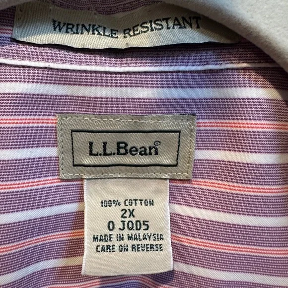 LL Bean Wrinkle Resistant Striped Button Down Shirt Purple Pink White 2X 0JQD5 - Picture 2 of 8